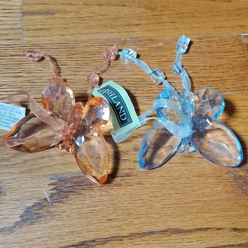 Two Dangling Butterfly Christmas Ornaments